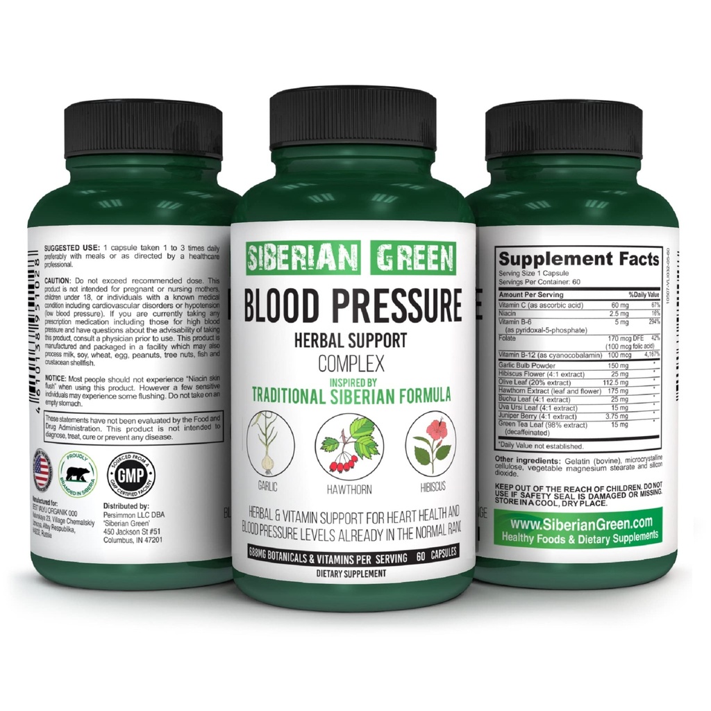 Siberian Green Blood Cardio Presiune Herbal Support - Hawthorn, Hibiscus, Usturoi - 60 Capsule - Formula siberiană tradițională