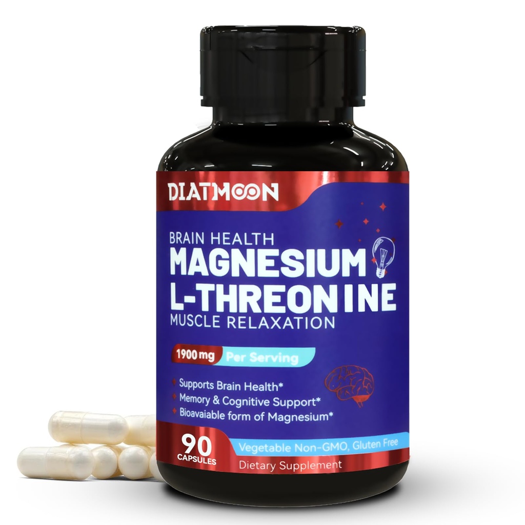 Magneziu L-Threonina, supliment de magneziu de înaltă absorbţie,1900 mg magneziu Threonină pentru sănătatea creierului, suport de memorie, Gluten gratuit, non-GMO,90 capsule Vegan