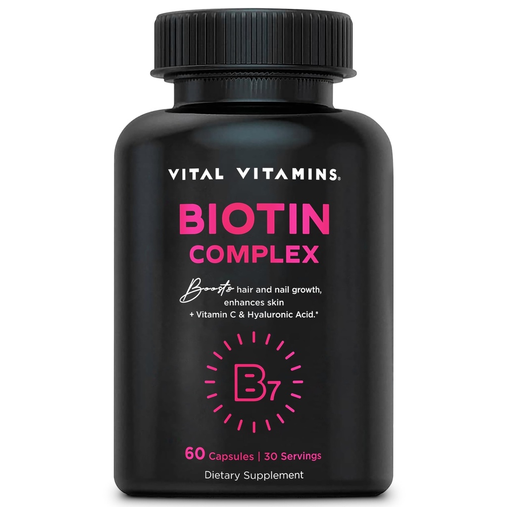 Vital Vitamine Biotin Complex pastile - cu acid hialuronic, MSM, Colagen, & Vitamina C - Supliment pentru par, Piele, & Nails - 60 Capsule
