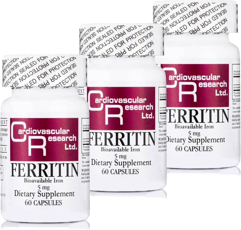 Cercetare cardiovasculară Ferritină Supliment de fier pentru femei şi bărbaţi 5 mg 180 capsule - 3 flacon Bundle