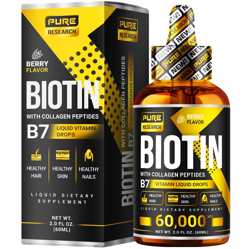 Lichid Biotin & Colagen Creşterea părului scade 60.000mcg - Biotin şi lichid Colagen Supliment pentru bărbaţi şi femei - luminos Skin Support, Sanatos par & unghii creştere - 2 oz