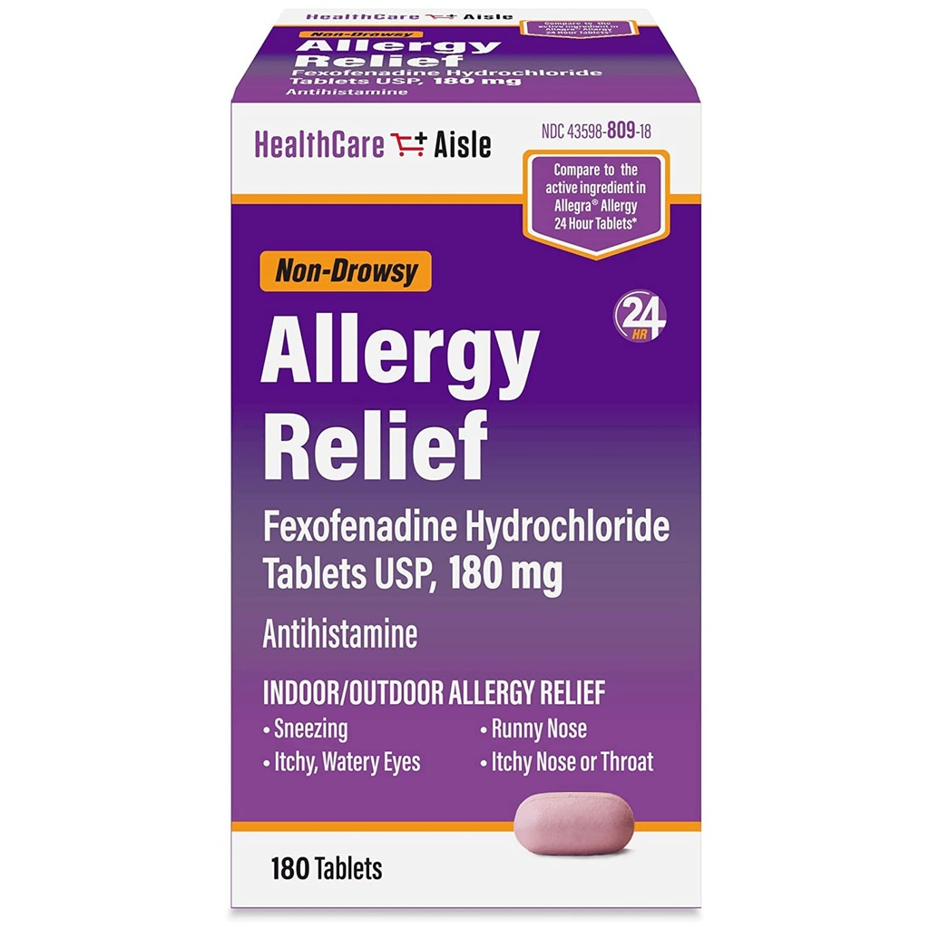 Ajutor pentru alergie - Comprimate de clorhidrat de Fexofenadină USP, 180 mg - 180 comprimate - Medicamente pentru alergii, non- Drowsy 24 ore