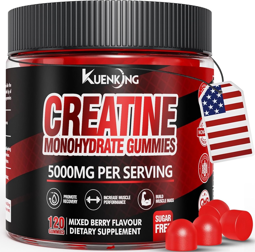 Creatin Monohidrat Gume pentru bărbaţi şi femei, Sugar Free Vegan Creatin Gummies 5g pentru forţa musculară, energie Boost, Pre Suplimente de antrenament, Boost Focus & Endure (120 Conte) - mixt Berry