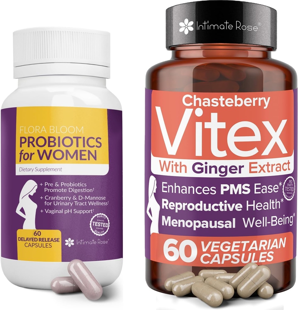Trandafir intim Salvați 10% pe Probiotice vaginale pentru femei - 60 Counts & Vitex Chasteberry Supliment pentru femei - 60 capsule