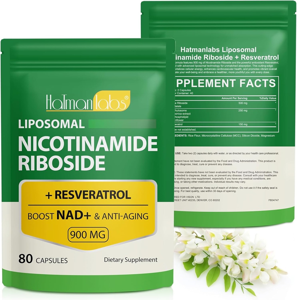 Suplimentul NAD, NAD lipozomal + Supliment cu Nicotinamidă Ribozide Resveratrol Suport Cellular de sănătate, rezistenţă şi îmbătrânire sănătoasă - 80 capsule