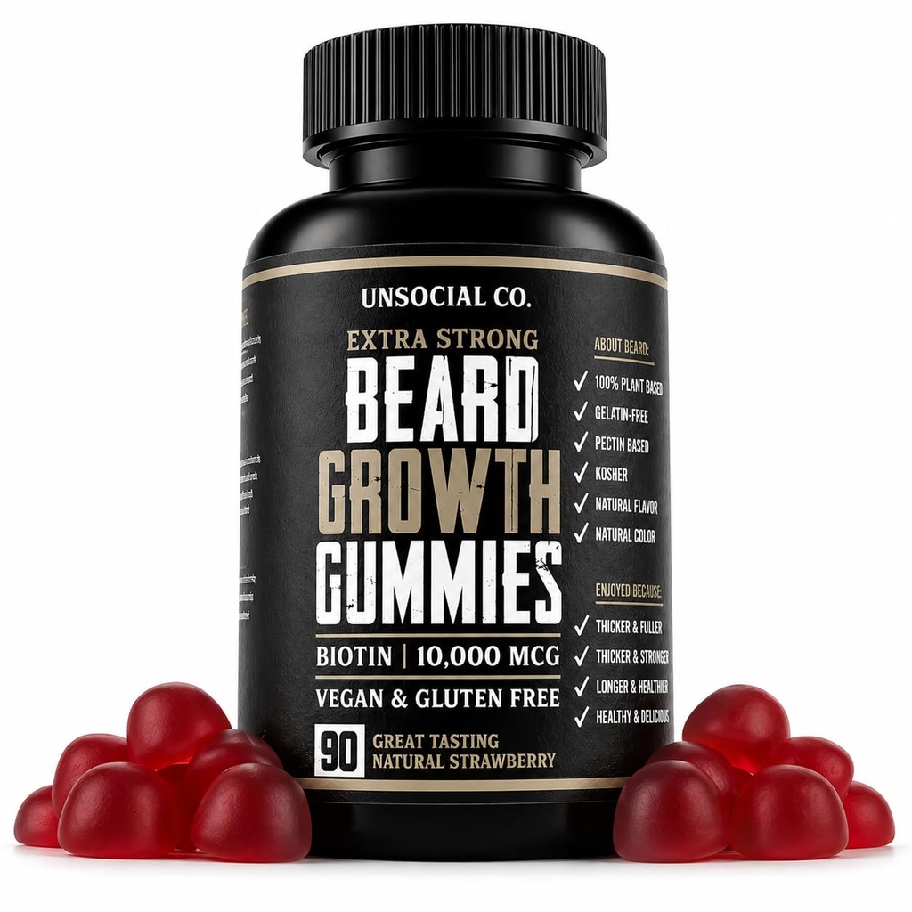Unsocial Co. Vitamine de creştere barbă extra puternic Gumies 