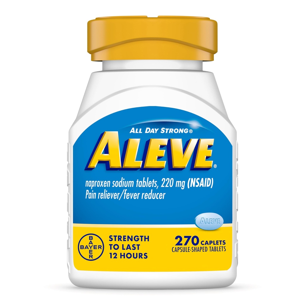 Aleve Pain Relieiver & Fever Reductor Naproxen Caplete de sodiu, Relief Body Pain, 270 Count