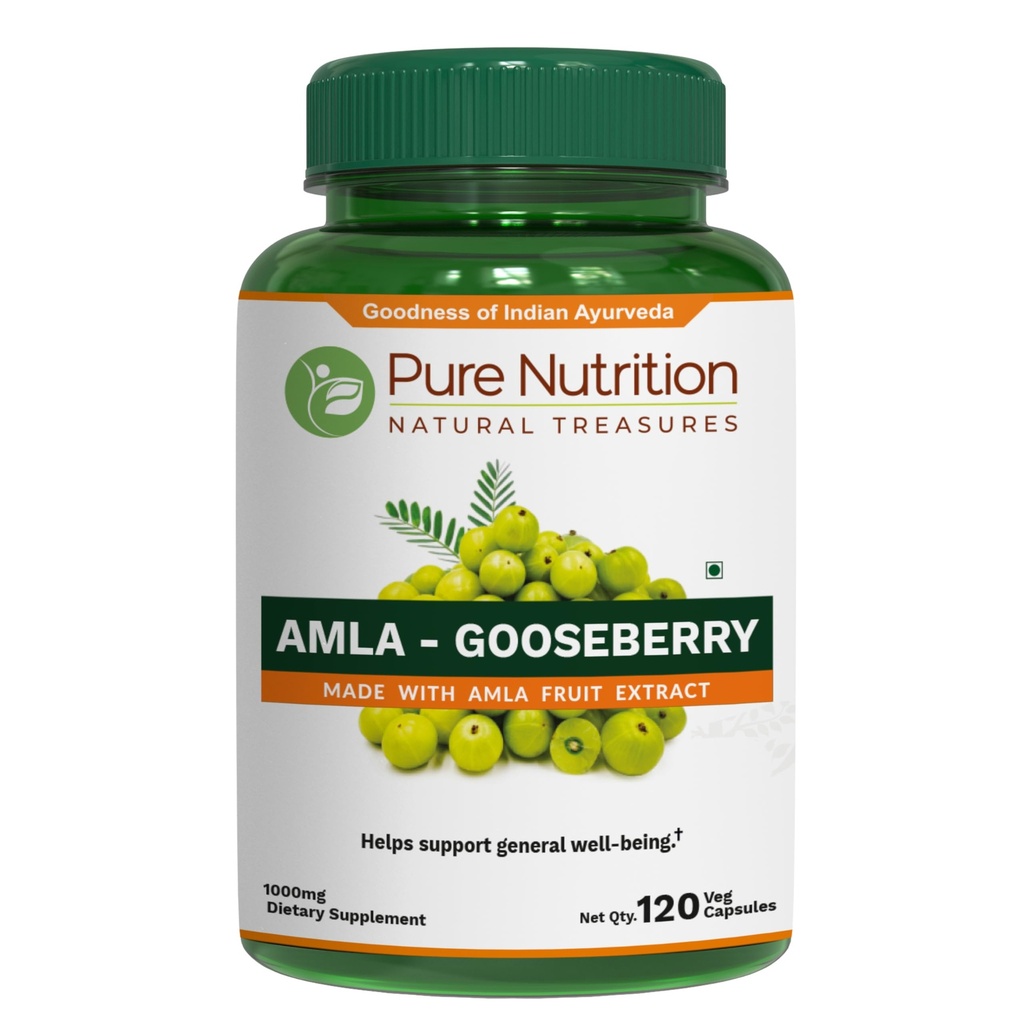 Nutriţie pură Amla Extract 1000 mg. (Equivalent la 8000 mg Amla Fruit Powder) Non-Goon-Goal 120 Veg Caps.