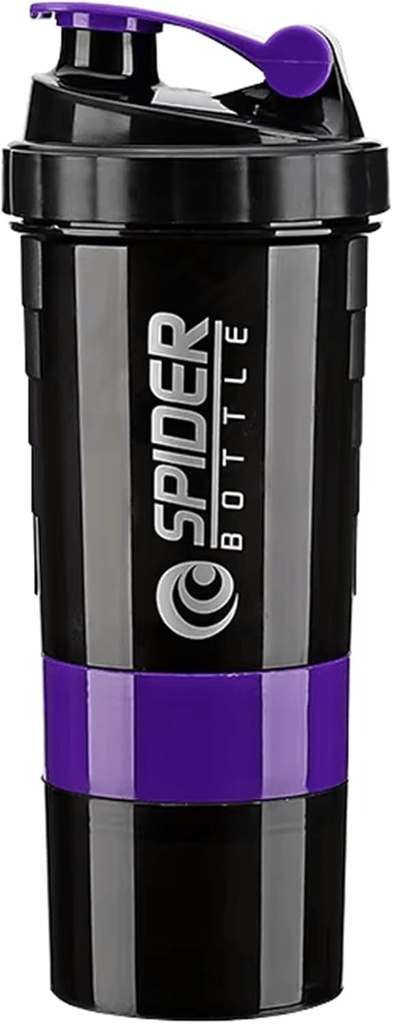 5 În 1 flacon Shaker Proteine - Professional Series Shaker Sticla pentru Shakes Proteine si Pre Antrenament Gym Sticla,Cu Powder Storage,Pill Tray, Mixing Ball,Shakes Cup (purple)