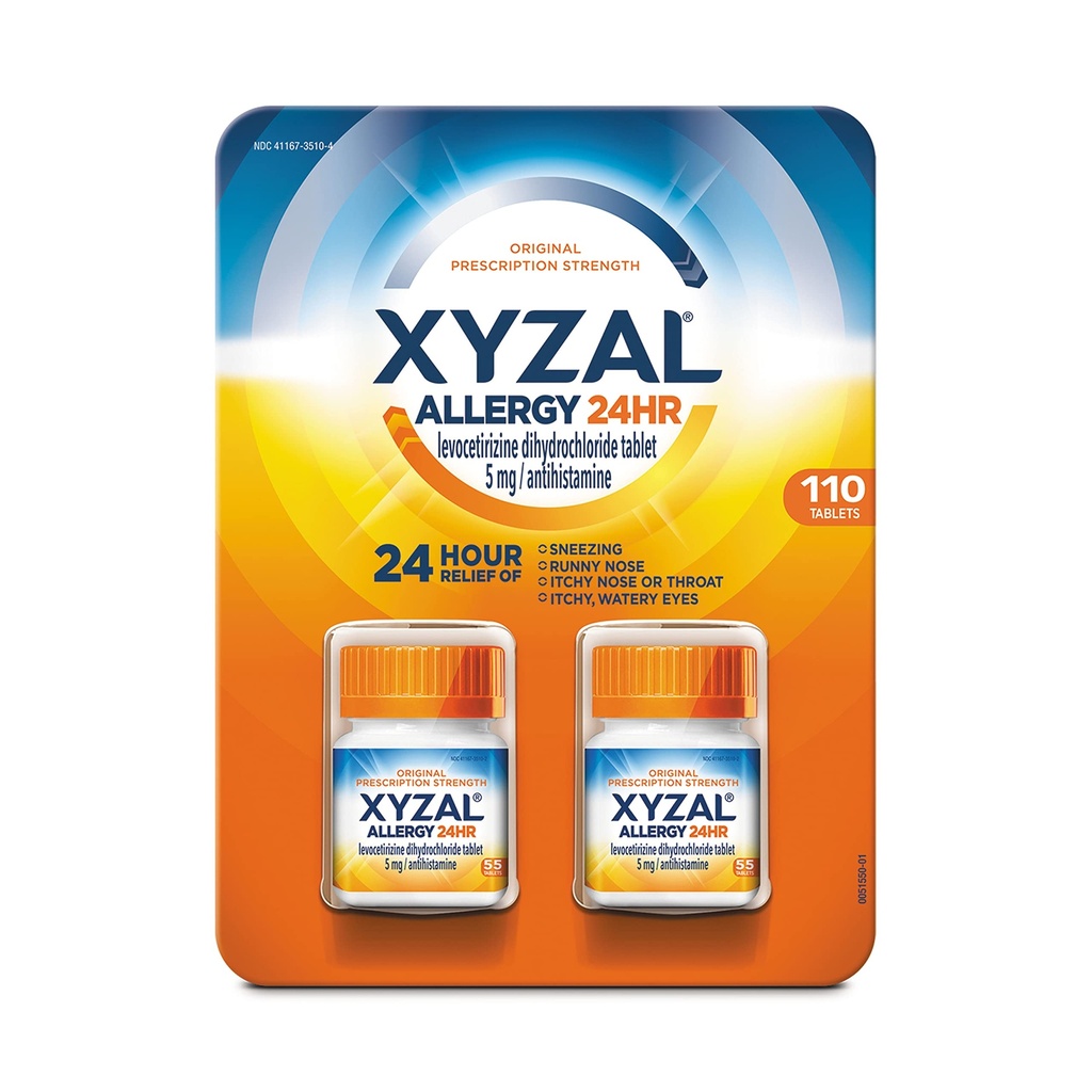Xyzal Allergy Pills, 24-Hour Alergie Relief, Original Rescription Force,55 Count (Pack of 2)