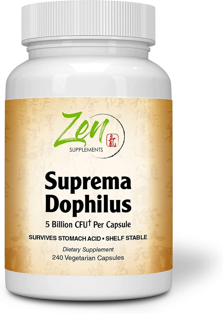 Suplimente Zen - Suprema-Dophilus - 5 Miliarde CFU Probiotic - 8 Tulpini - Stabilă de valabilitate și Rezistant acid - Sprijină Sănătate gastro-intestinală și imună 240-Caps