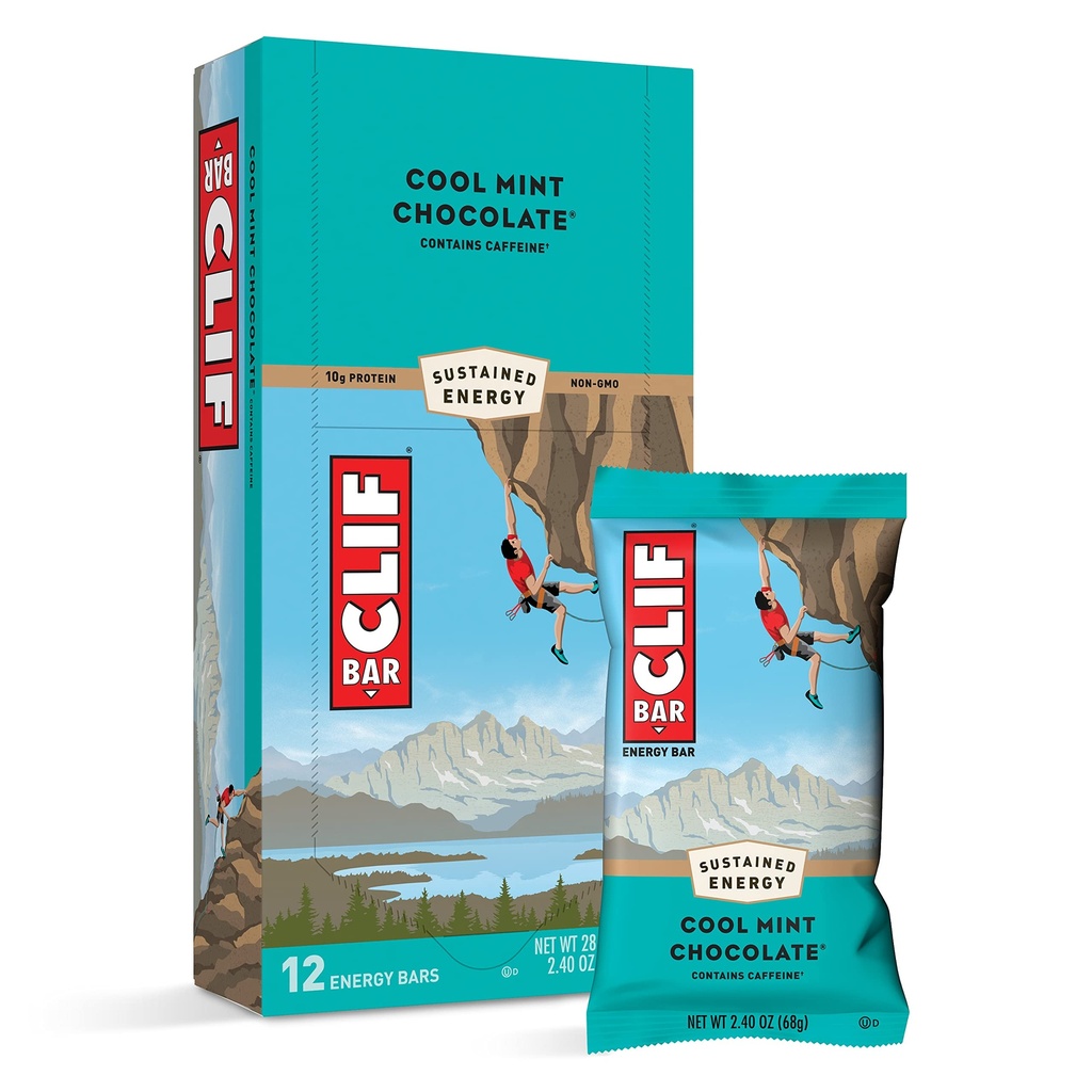 CLIF BARS - Batoane energetice - Ciocolata de menta rece - Cu cofeina - Made with Organic Oats - Plant based Food - Vegetarian - Kosher (2,4 Ounce Proteine Bars, 12 Count) Package May Vary