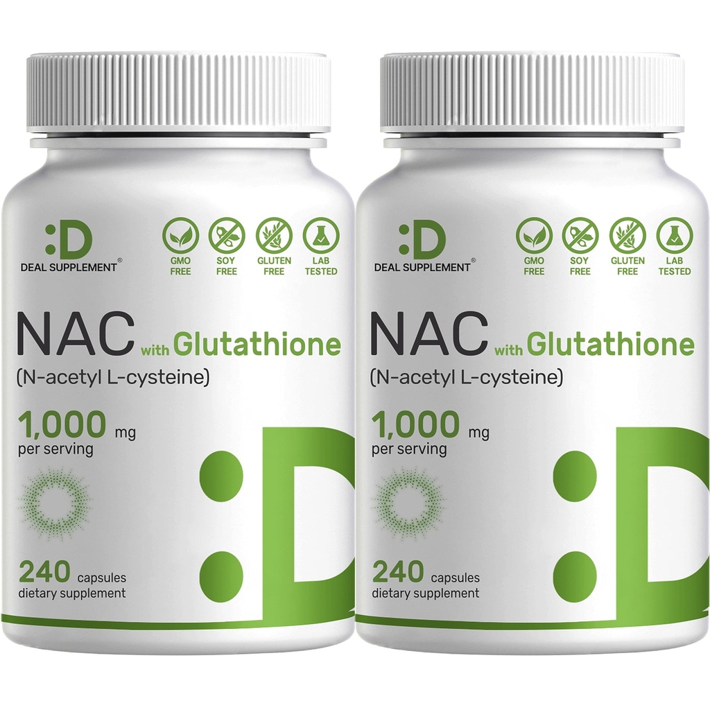 2 ambalaj NAC Supliment (N-Acetyl Cysteine) 1000 mg Servire cu glutationa redusă, 480 capsule
