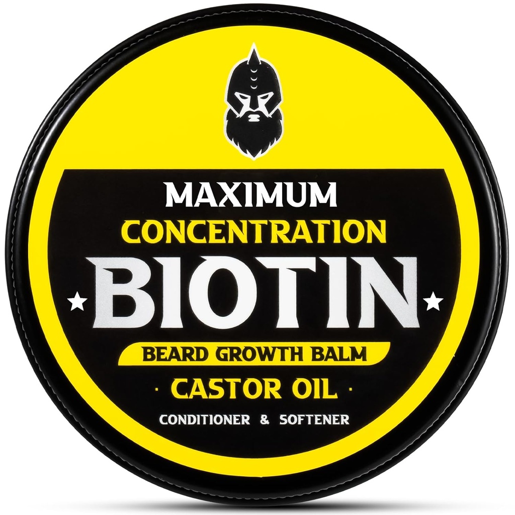 Barbă Balm, maxim de concentrare BIOTIN, cu ulei de Castor și uleiuri de argan & Jojoba, promovează creșterea barbelor, stiluri, întărește și înmoaie barbă & mustațe, 2 Ounce, Sandalwood