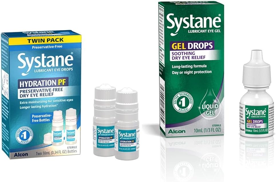 Systane Hydration Multi- Dose Menservative-Free Eye Drops Dry Eye Relief Twin Pack (2x10ml) & Lubricant Eye Gel Drops, 10ml (Packaging May Vary)
