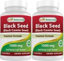 Cel mai bun Naturals 2 Packs Capsule de ulei de semințe negre 1000 mg (Non-GMO) Nigella Sativa - 100% presat la rece Pastile de ulei de chimen negru conține Thymoquinonoe 60 Conte (total 120 Softgels)