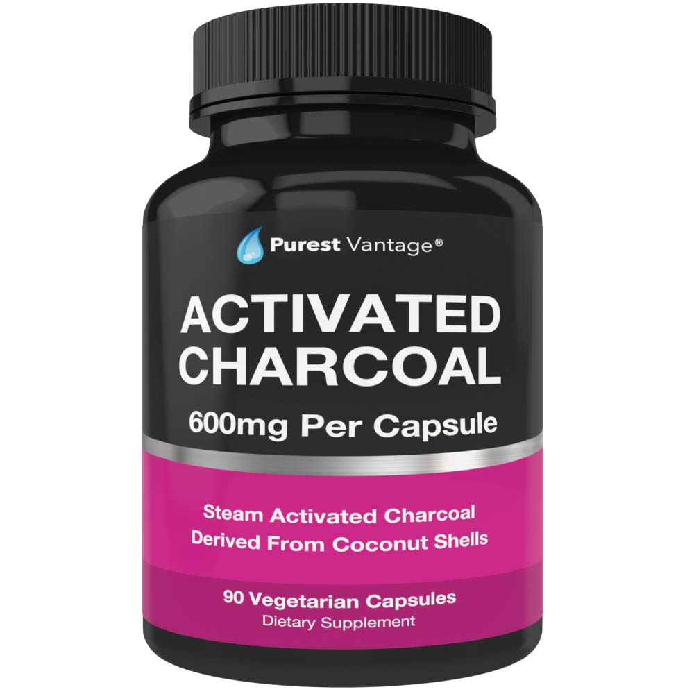 Capsule pure de cărbune organic activate - 600 mg per capsulă, 90 capsule vegetariene