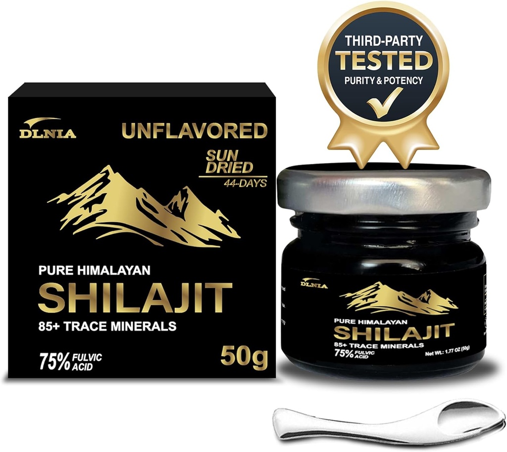 Shilajit Pure Himalayan Organic Shilajit Resin Supplement- Gold. Gradul cu 85+ Urme Minerale cu 75% Acid fuzilic, Energie totală și suport imunitar, Shilaj pur pentru bărbați și femei, 50g