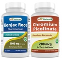 Cele mai bune naturale Konjac Glucomannan Root 2000 mg & Crom Picolinat 200 mcg
