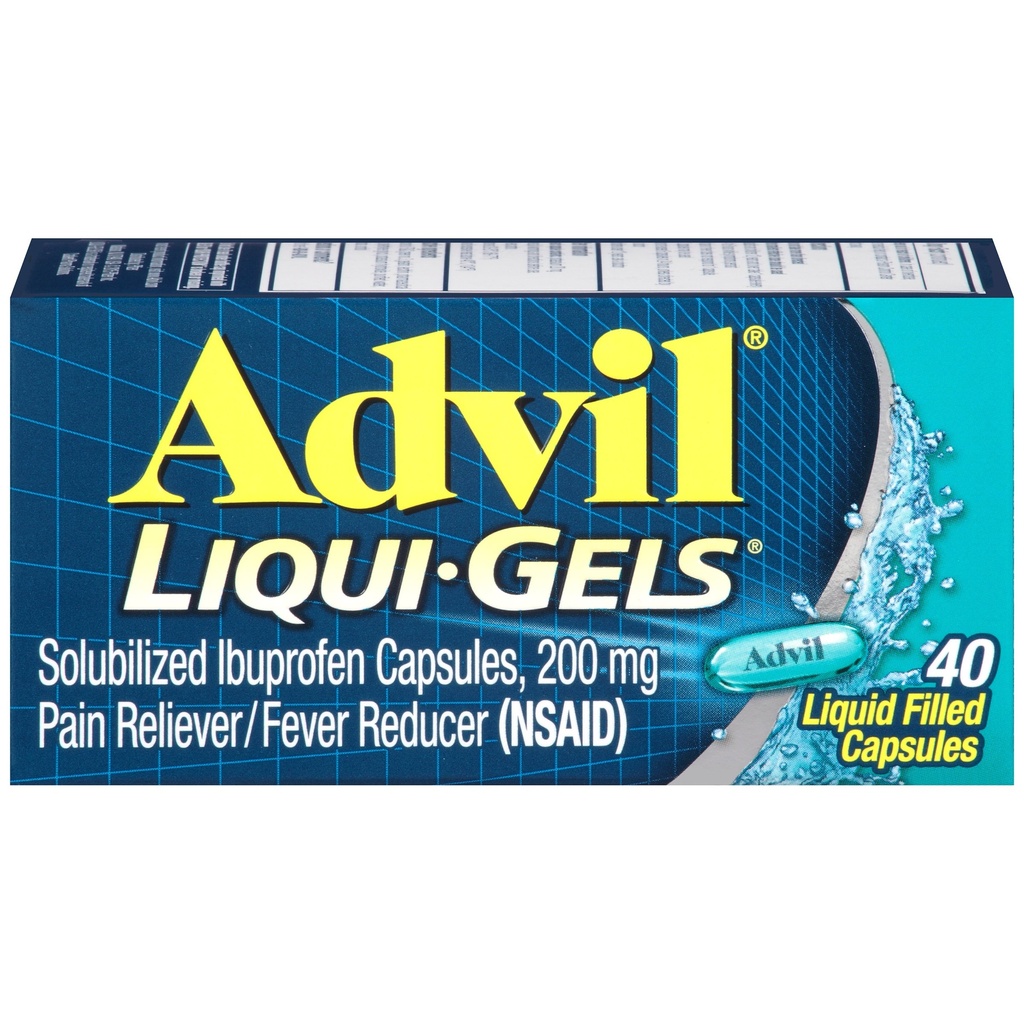 Advil Liqui-Gels Durere Reliever și Reducere Febră, Medicina de durere pentru adulți cu Ibuprofen 200mg pentru dureri de cap, dureri de spate, dureri menstruale și ajutor de durere articulară - 40 capsule umplute cu lichid