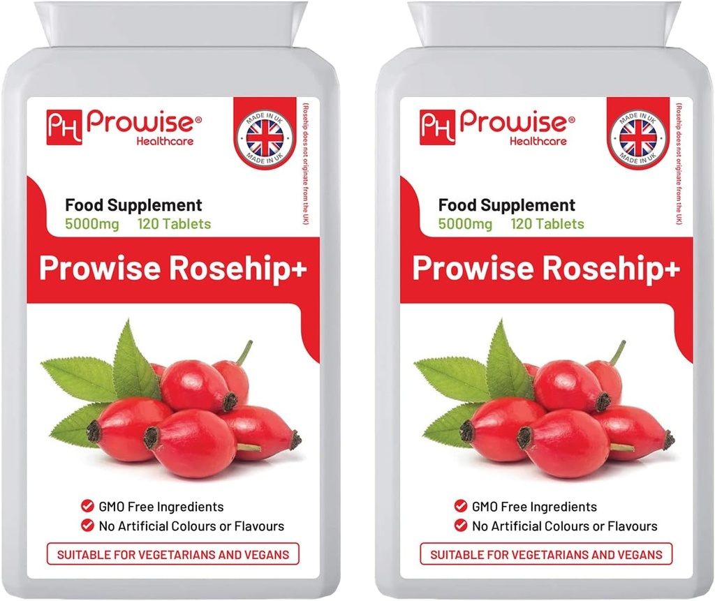 Rosehip Health+ (Pachet de 2) 5000 mg 120 comprimate - Marea Britanie GMP fabricate Calitatea garantată - potrivit pentru vegetarieni & Vegani de către Prowise Healthcare