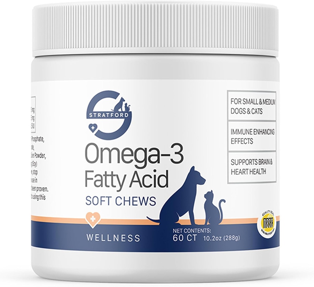 Stratford Pharmaceuticals EZ Chew Omega 3 Fatty Acid Soft Chew Max Putere - Dog Omega 3 Supliment - Mesteca moale tratează cu ulei de pește pentru câini - câini mici și mijlocii - 60 Chews moale