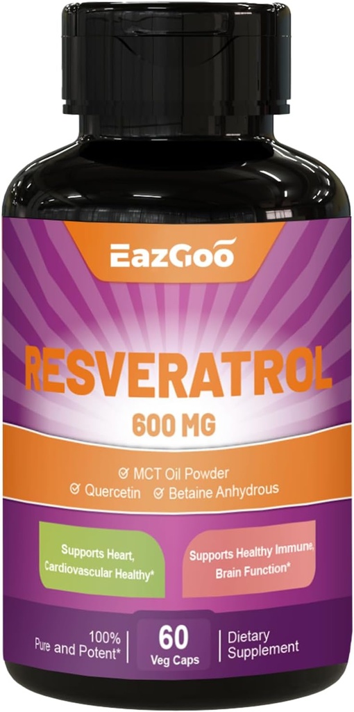 Resveratrol 600 mg, supliment Trans-Resveratrol, suport antioxidant pentru imbatranirea sanatatii, 60 capsule
