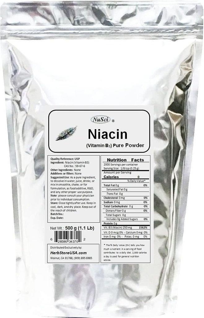 Niacin Vitamina B3 Pulbere pură (500 grame (1,1 lb))