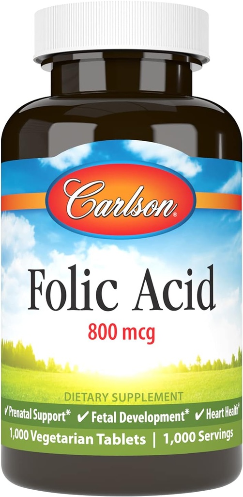 Carlson - Acid folic, 800 mcg, oferă suport prenatal important, 1000 comprimate