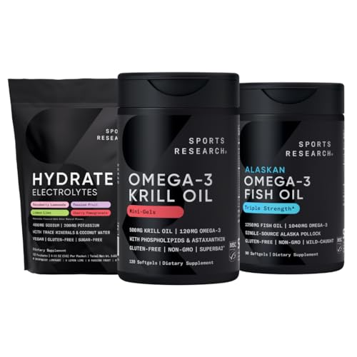 Cercetare sportivă Antarctica Krill ulei Omega 3 Mini-Softgels 500mg cu fosfolipide, Choline, Astexanthin, Triple Putere Omega 3 Burpless Fish Oil 1250mg, Zahăr gratuit Multi Flavor Hidrate Electroliti