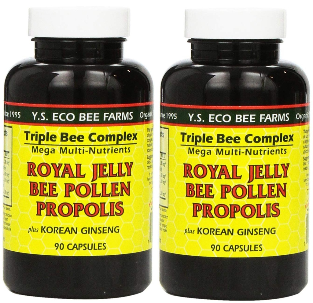 YS Eco Bee Farms, Royal Jelly Bee Polen Propolis plus Korean Ginseng, 90 Capsule (2Pack)