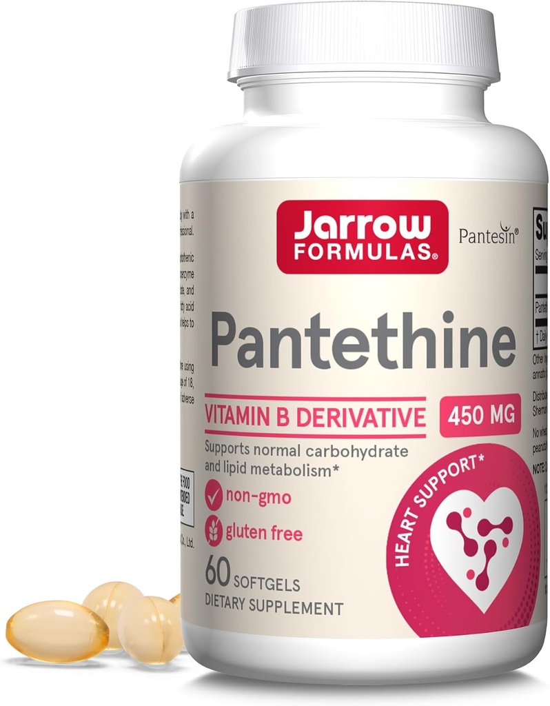 Jarrow Formulas Pantetine 450 mg - Derivative of Vitamine B5-60 Servings (Softgels) - Support Heart Health, Carbohidrat & HDL Metabolism - Cozyme A (CoA) Precursor - Pantotenic Acid Supplement