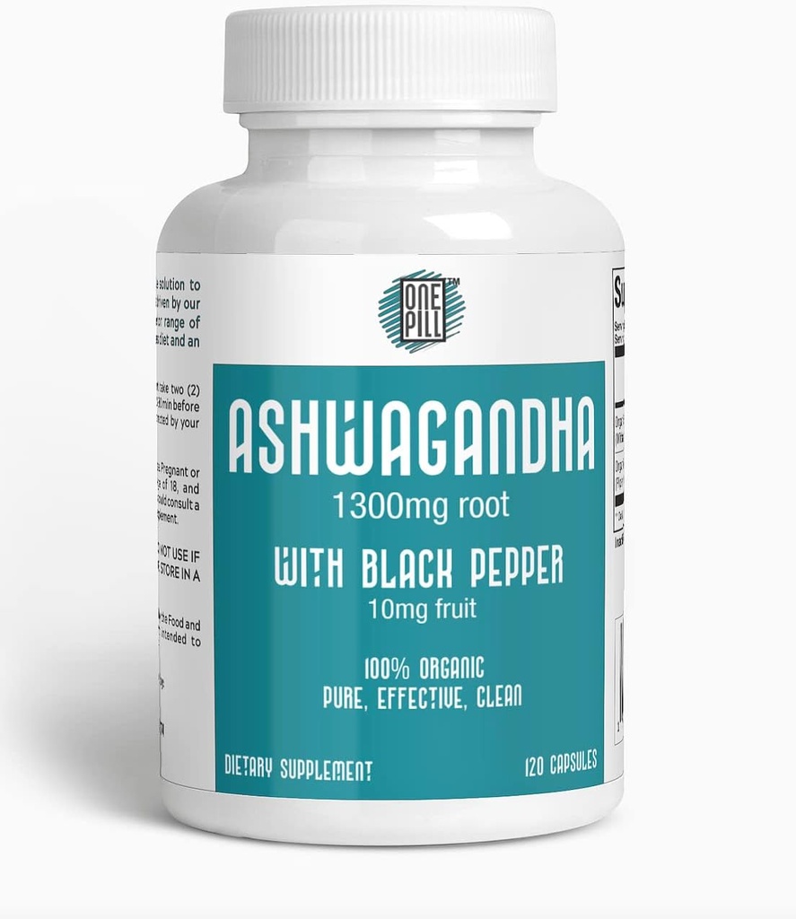 ASHWAGANDHA 1300 mg de rădăcină organică cu Pepper negru. Stresul natural şi susţinerea dispoziţiei 120 capsule