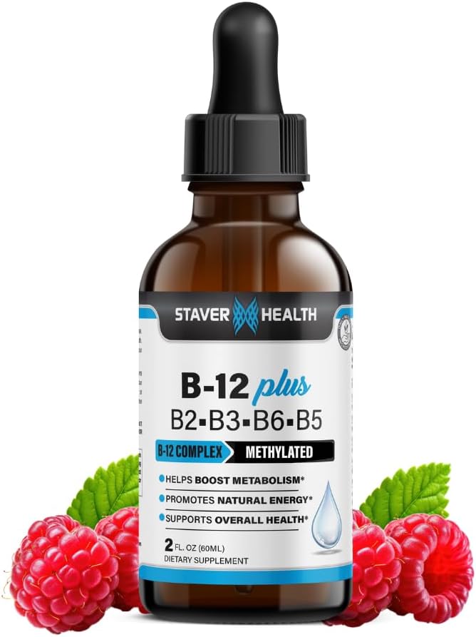B12 Plus Vitamina lichida B Supliment complex - B Complex de vitamina - 2 luni de aprovizionare - Supliment de suport energetic - Vegan - non-GMO - Gluten gratuit - 2 Fl Oz