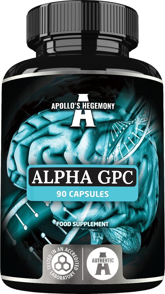 HEGEMONY Alpha-GPC APOLLO 600 mg per doză zilnică - 90 capsule de colină Vegană - 99% Supliment alimentar alfoscerat colină - Choline lipide - capsule de memorie și concentrare