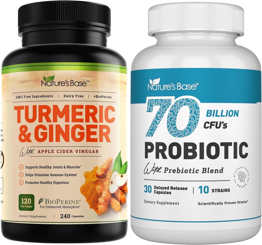 Baza naturală Turmeric & Ginger 240 ct + Probiotice 70 Miliarde CFU 30 c