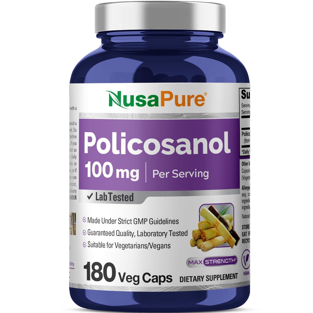 NusaPure Policosanol 100mg 180 Capsule vegetale (Vegan, Non-GMO)