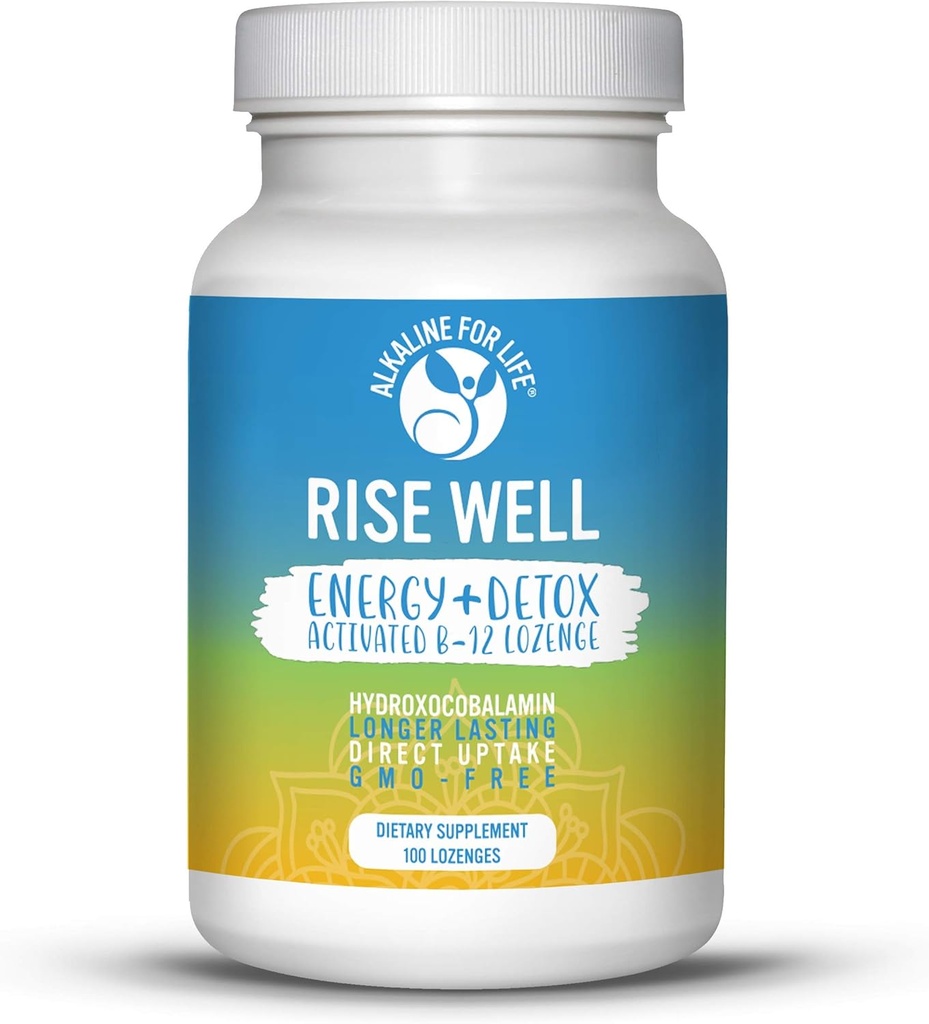 Rise Well Vitamina B12 - Vegan B12 - B12 Vitamine și suplimente energetice - Acționează rapid B12 Sublingual 2000 mcg de B 12 Vitamină în formă de durată mai lungă decât metilcobalamină B12