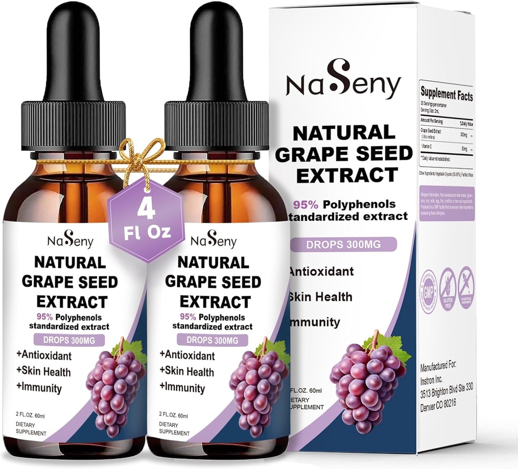 Extract de semințe de struguri Drops lichid standardizate la 95% Polifenoli-300 mg Seminte de struguri Putere maxima de tinctura standardizata, absorbtie mare picaturi lichid Vitis Vinifera extract - non-GMO (2 sticle)