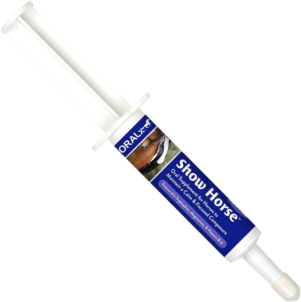 Arată-i lui Horse. Pastă de calmare pentru cai. L-Tryptofan, Vitamine si Minerale pentru a ajuta la mentinerea calma, concentrata compozitie in timpul Evenimente si Transporturi. Seringă Easy-Dose. 1.2 Oz. USA-Made.