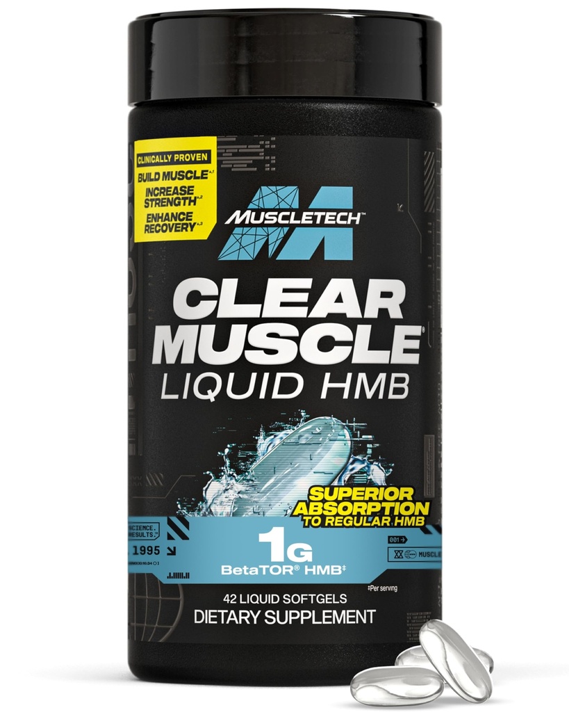 Muscletech HMB Suplimente 1000mg, Clear Muscle (42 Softgels lichid) - cel mai mare grad HMB pentru Lean Muscle & Recovery-HMB Free Acid Muscle Supplement-Ajutor pentru reducerea descompusului muscular - Ambalajul poate Vary