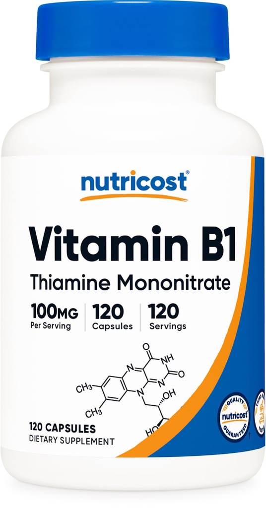 Nutricost Vitamina B1 (Thiamine) 100 mg, 120 capsule - Gluten gratuit și non-GMO