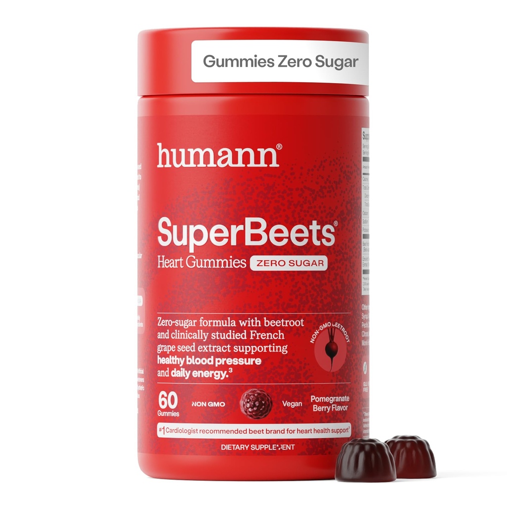UmanN SuperBeets Inima Gumries - Sfeclă gumă cu suport energetic, Extract de semințe de struguri și pudră de sfeclă de zahăr, fără zahăr - rodii Berry Flavor, 60 Conte
