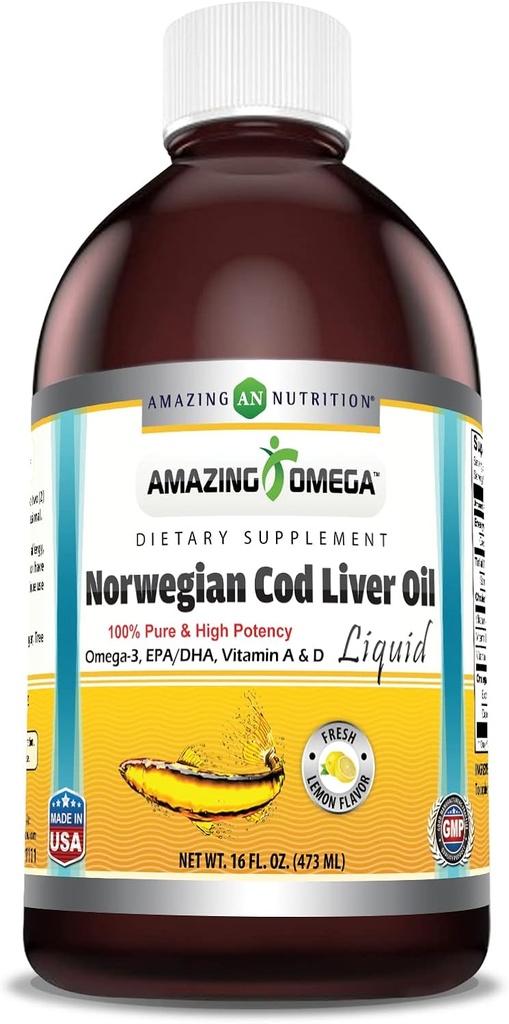 Amazing Omega Norvegian Cod Ulei de ficat de ficat 16 Oz 473 ml Supliment 
