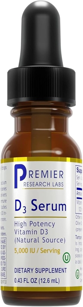 Premier Research Labs Vitamina D3 Ser - lichid de vitamina D picături de ulei pentru adulți, lichid de vitamina D3 5000 UI, sublingual Vit D3 lichid - 0,43 fl oz