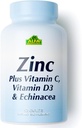 ALFA VITAMINS Zinc + Vitamina C, D3 & Suplimente Echinacea, Formula de suport imun cu absorbţie îmbunătăţită, susţine sănătatea osoasă, funcţie imună şi protecţie antioxidantă, 120 Caplete