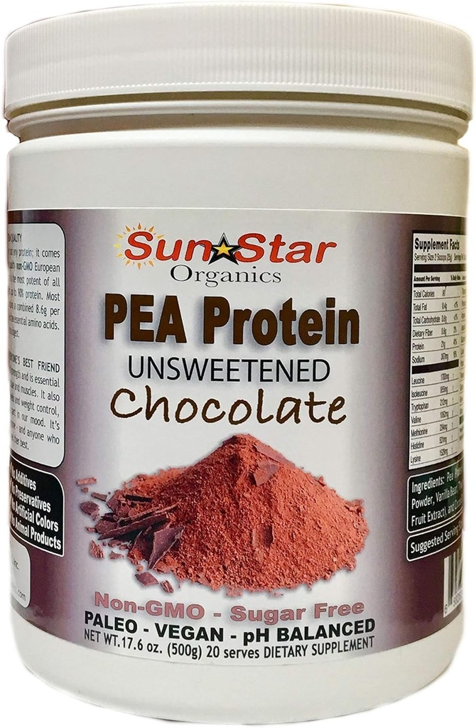 Pudră de proteine din mazăre - Neîndulcită - Ciocolată cu pulbere de cacao și Vanilla Bean - Soy Free, Non-GMO 17.6 oz