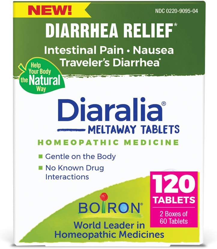 Boiron Diaralia Tablets for Diaree Relief, gaz, balonare, durere intestinală şi diaree Travler - 120 Count (2 pachet de 60)
