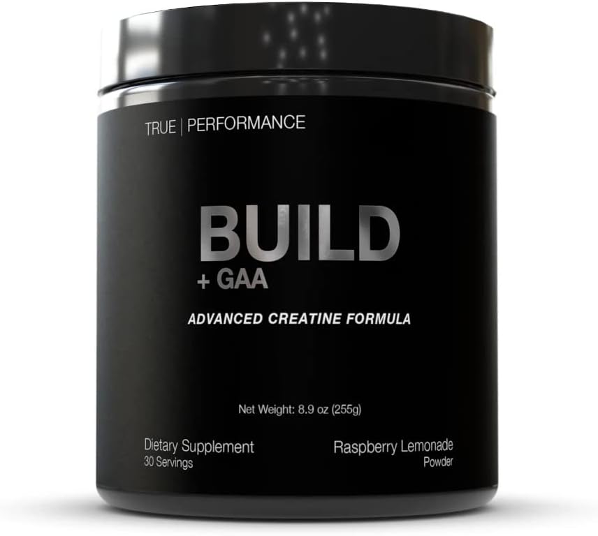 Build + GAA, pentru construirea musculare și de recuperare, zmeură Limonadă, patent în așteptare GAA + Creatină Monohidrat, Îmbunătățește puterea, performanța și creșterea musculară - Creatină, GAA, Betaina - 30 Serviri