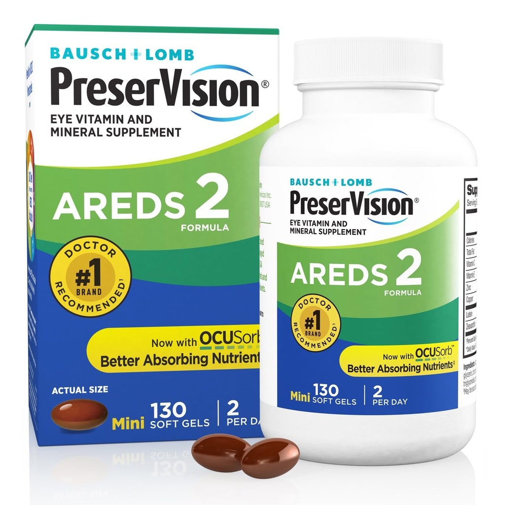PreserVision AREDS 2 Vitamine Ochi, # 1 Doctor ochi recomandat Brand, Lutein și Zeaxantină Supliment cu vitamina C, vitamina E, Zinc, și cupru, 130 Softgels (Minigels)